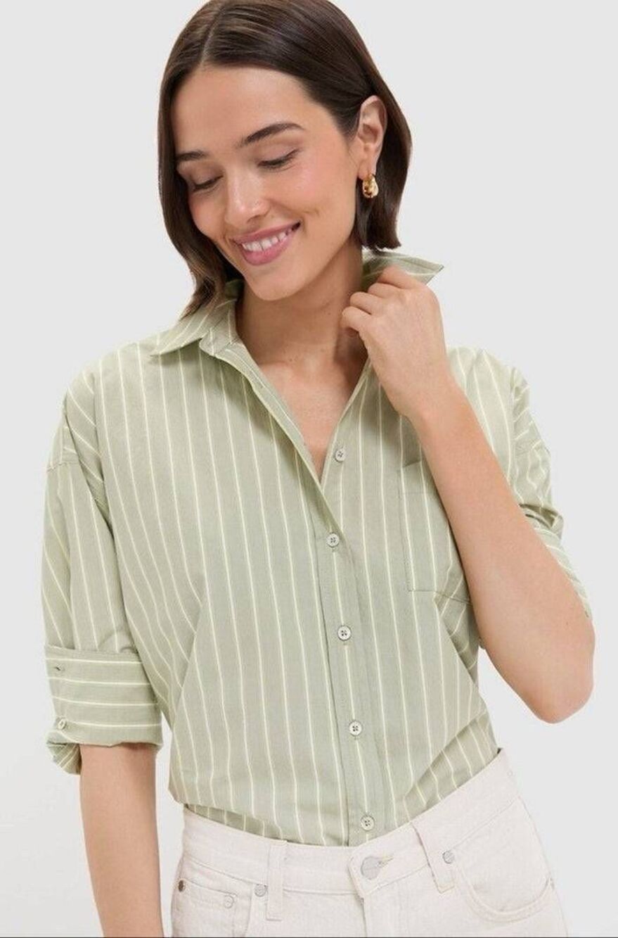 Pomander Place Green Shirt Blouse XXS
